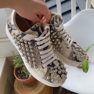 Luciano Padovan snakeskin silver embellished sneakers sz 38/7.5 MADE IN ITALY 🇮🇹